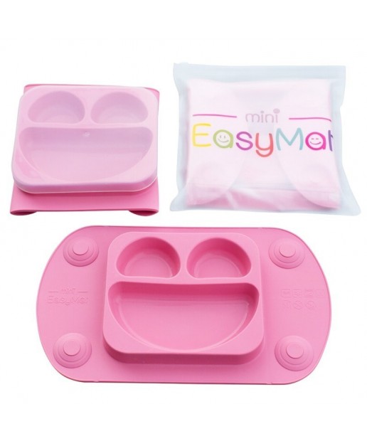 EasyTots - EasyMat Mini 2in1 PINK silikonowy talerzyk z podkładką - lunchbox