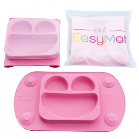 EasyTots - EasyMat Mini 2in1 PINK silikonowy talerzyk z podkładką - lunchbox