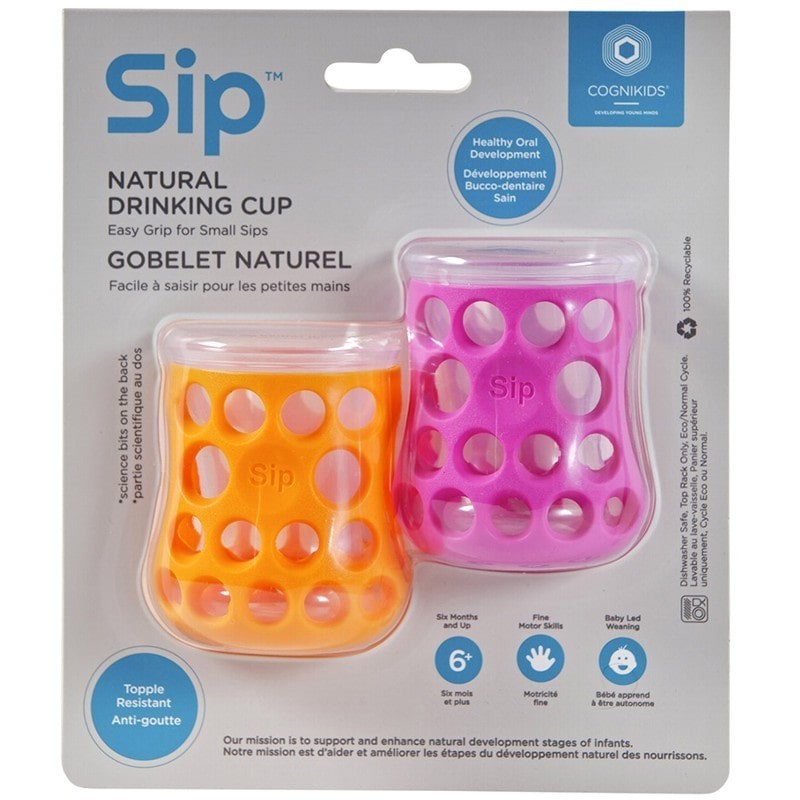 CogniKids Sip® – Natural Drinking Cup 2 sensoryczne kubeczeki do nauki picia dla niemowląt TENGERIN / FLAMINGO