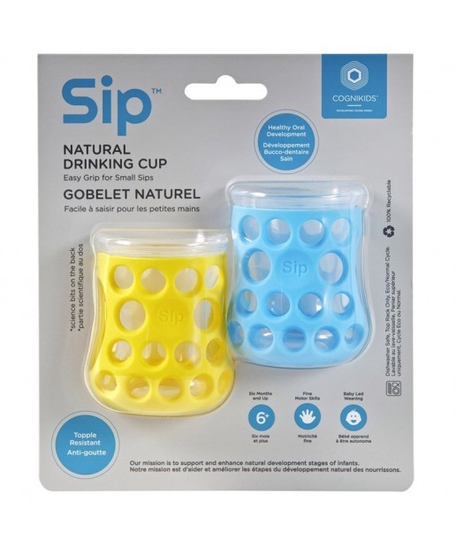 CogniKids Sip® – Natural Drinking Cup 2 sensoryczne kubeczki do nauki picia dla niemowląt SKY BLUE / SUNSHINE