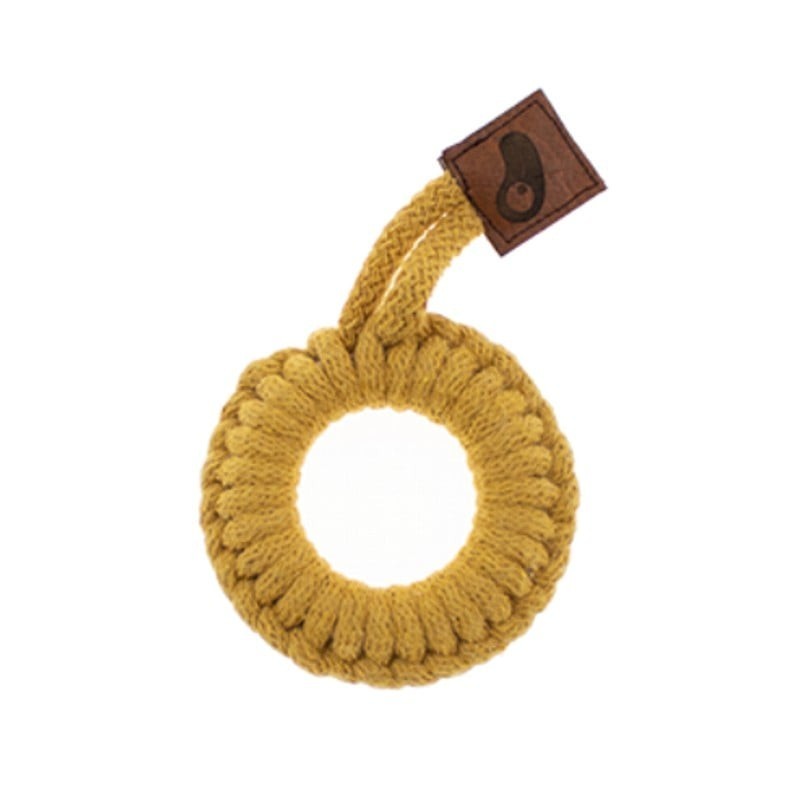 Hi Little One - gryzak sznurkowy Ring Teether wood and cotton Mustard