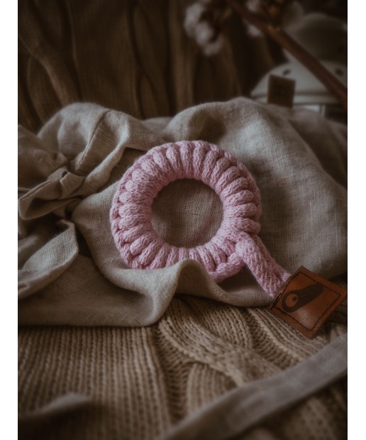 Hi Little One - gryzak sznurkowy Ring Teether wood and cotton Baby Pink Light