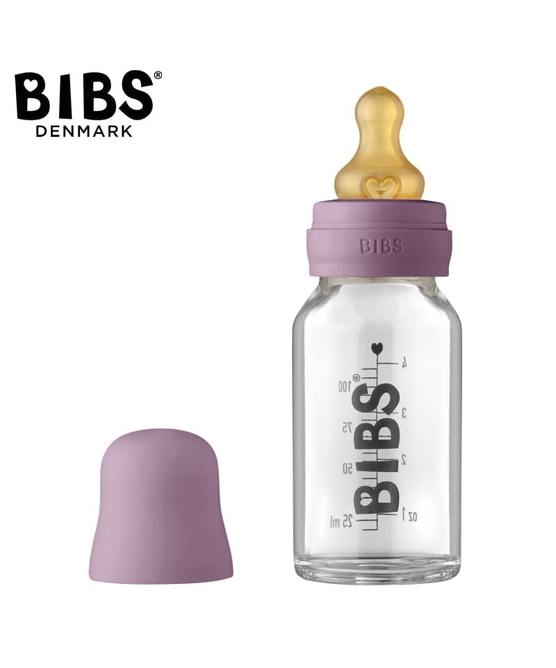BIBS BABY GLASS BOTTLE MAUVE Antykolkowa Butelka Szklana dla Noworodków 110 ml