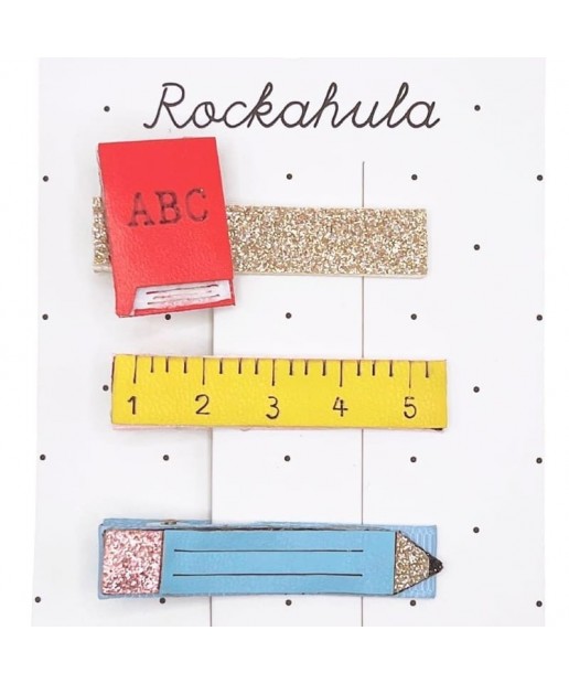 Rockahula Kids - 3 spinki do włosów I Love School