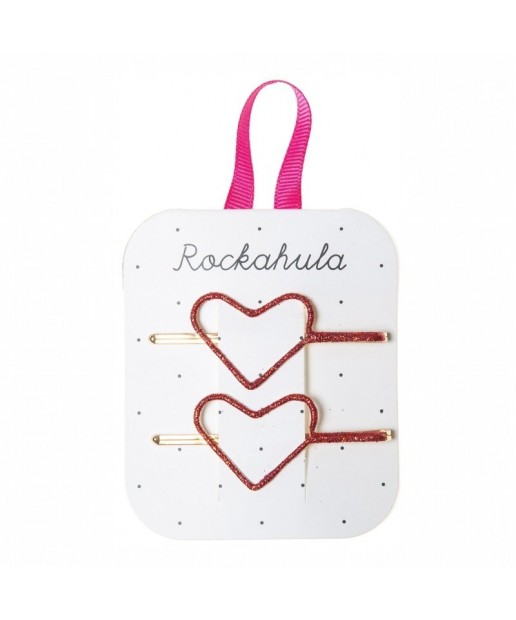 Rockahula Kids - 2 wsuwki do włosów Glitter Heart Red
