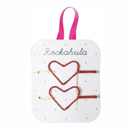 Rockahula Kids - 2 wsuwki do włosów Glitter Heart Red